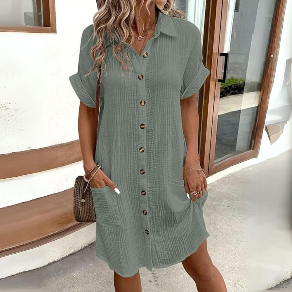 Shirtkleid Damen Elegant – Knielanges Freizeitkleid mit Knopfleiste und Kragen