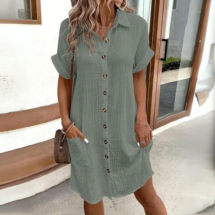 Shirtkleid Damen Elegant – Knielanges Freizeitkleid mit Knopfleiste und Kragen