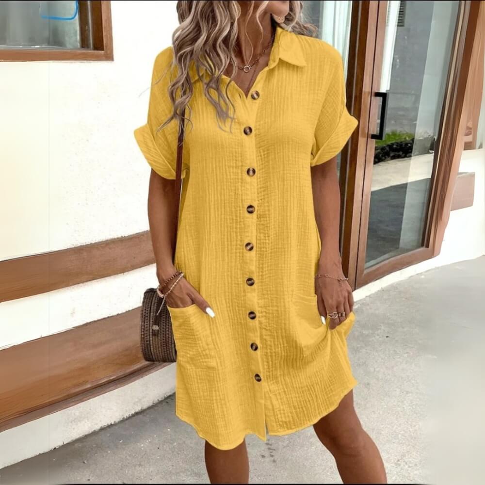 Shirtkleid Damen Elegant – Knielanges Freizeitkleid mit Knopfleiste und Kragen