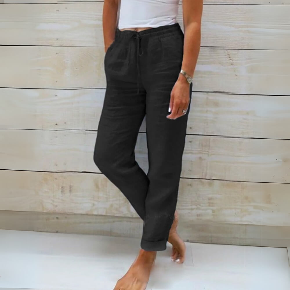 Leinenhose Damen Sommerlich – Luftige, Elegante Freizeithose mit weitem Bein