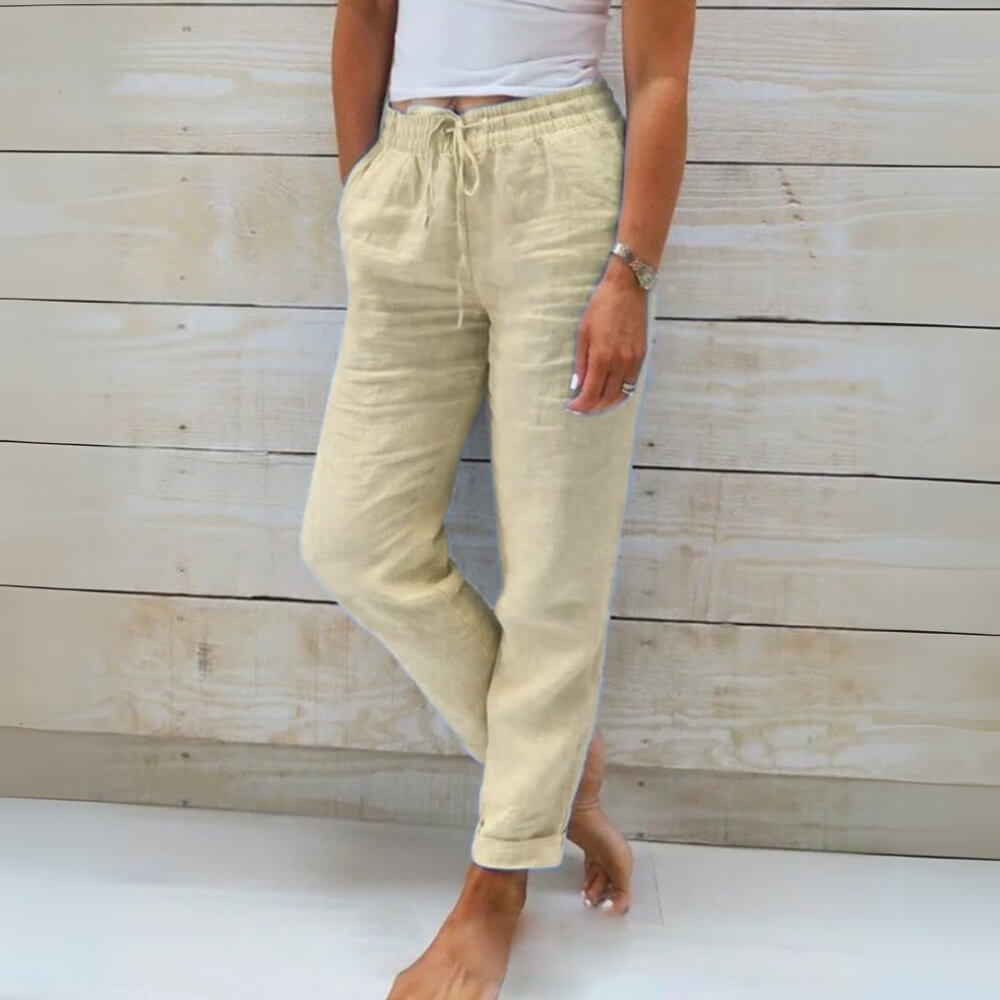 Leinenhose Damen Sommerlich – Luftige, Elegante Freizeithose mit weitem Bein