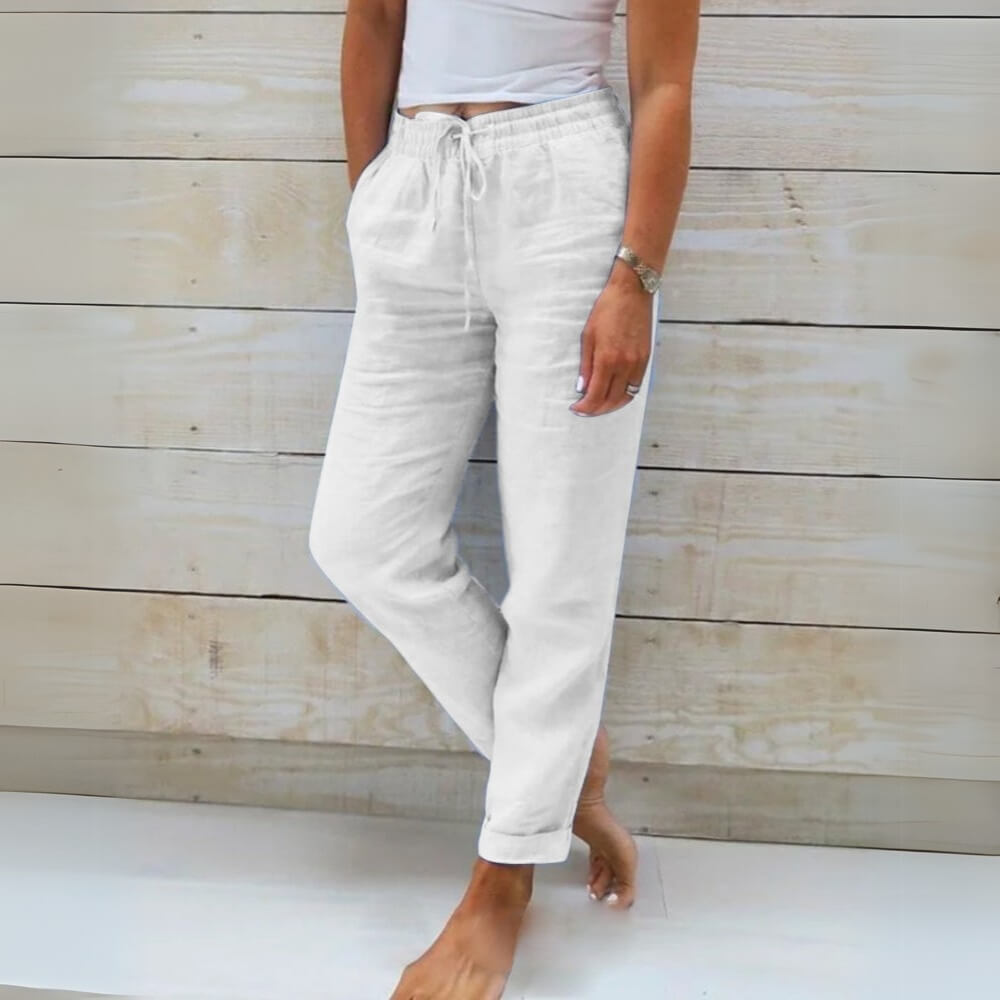 Leinenhose Damen Sommerlich – Luftige, Elegante Freizeithose mit weitem Bein