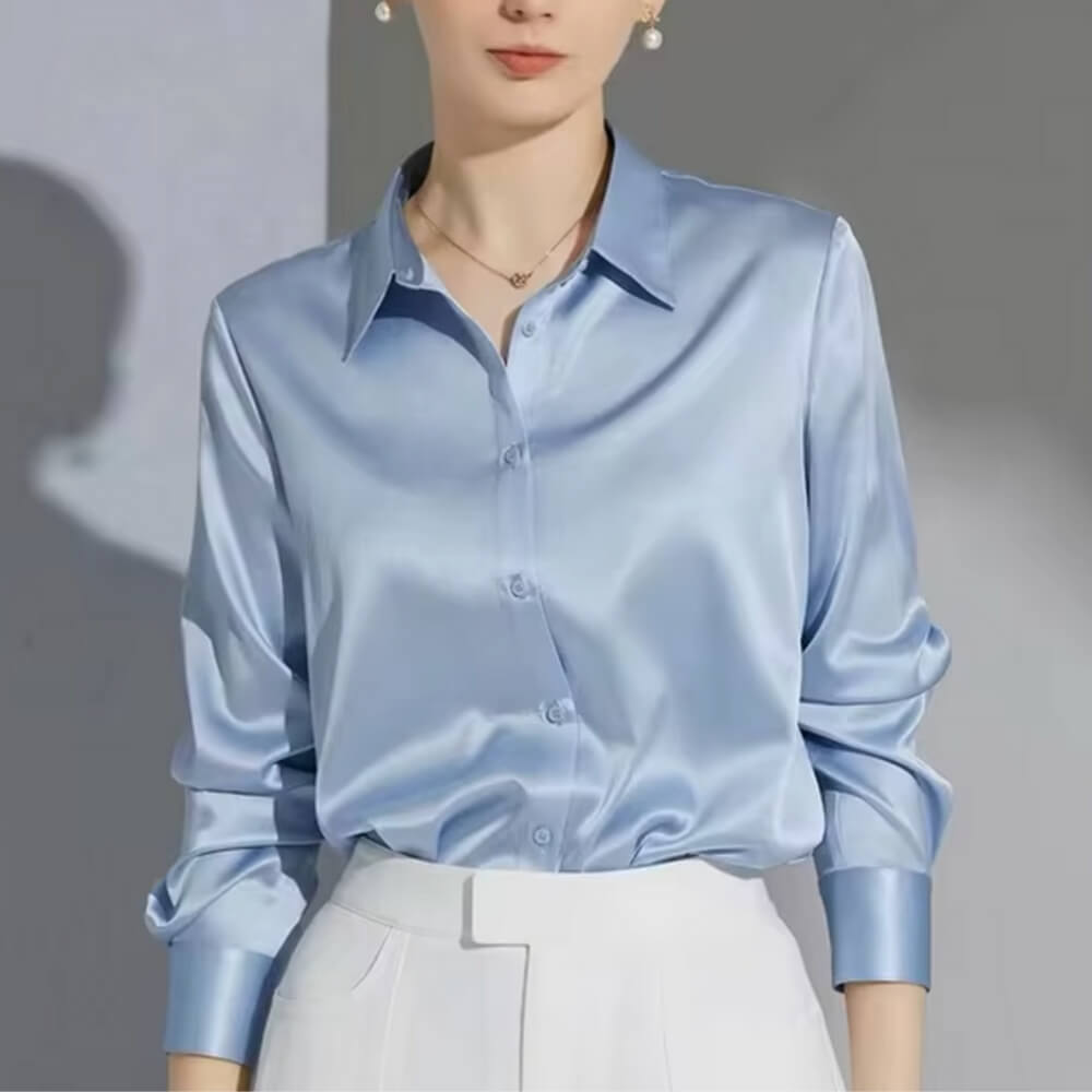 Satinbluse Damen Elegant Langarm – Bürotauglich & Stilvoll für Jeden Anlass