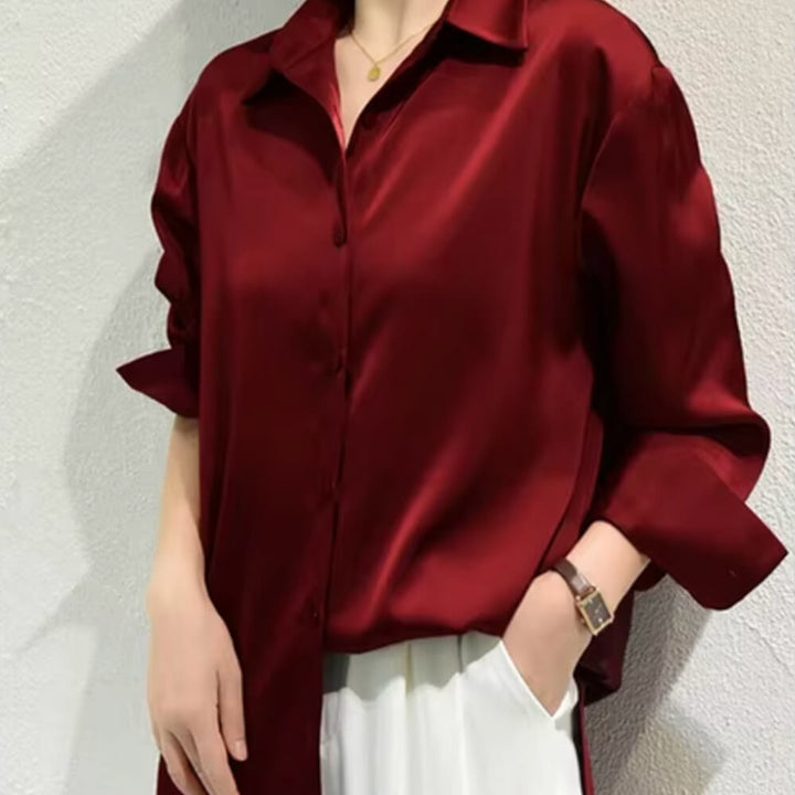 Satinbluse Damen Elegant Langarm – Bürotauglich & Stilvoll für Jeden Anlass