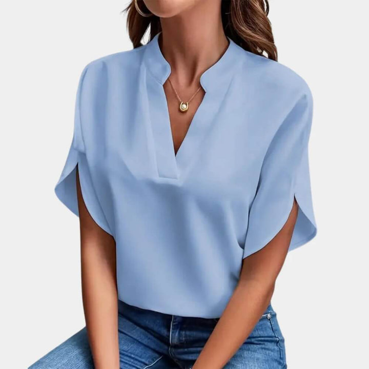 Kurzarm Bluse Damen Elegant – Luftige Sommer Bluse mit V-Ausschnitt