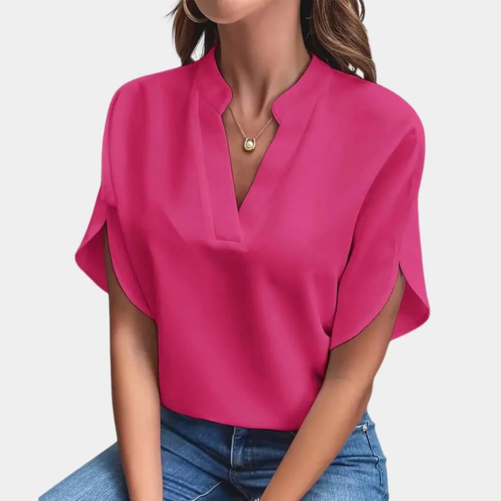 Kurzarm Bluse Damen Elegant – Luftige Sommer Bluse mit V-Ausschnitt