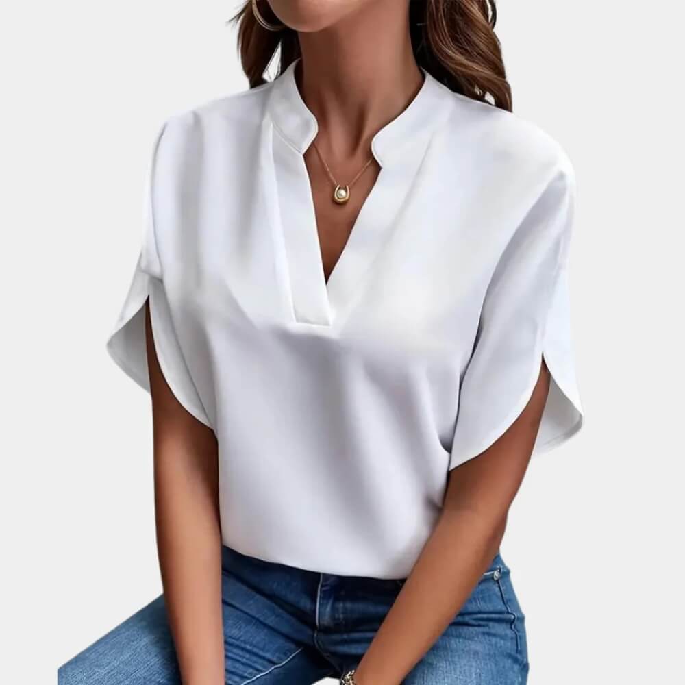 Kurzarm Bluse Damen Elegant – Luftige Sommer Bluse mit V-Ausschnitt