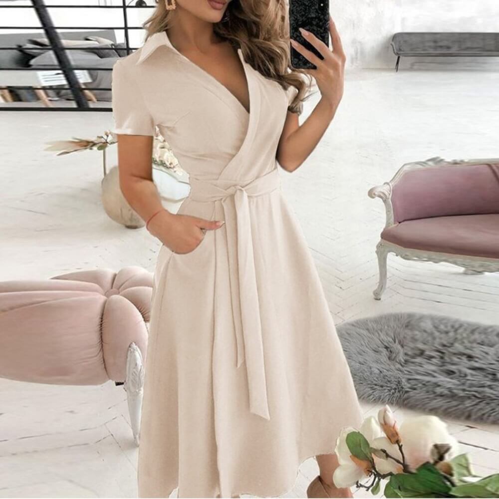 Damenkleid elegant mit Gürtel – Bürotauglich & Alltagstauglich, Knielang