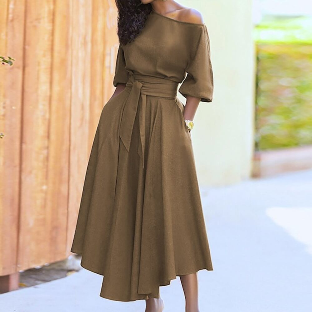 Damenkleid elegant mit Gürtel – Bürotauglich & Alltagstauglich, Knielang