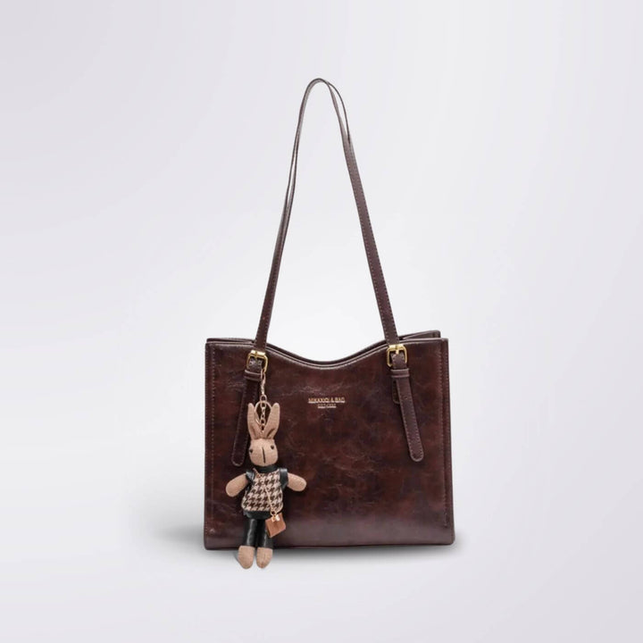 Chantal™ - Sac à Épaule Vintage en Cuir avec Charm Lapin