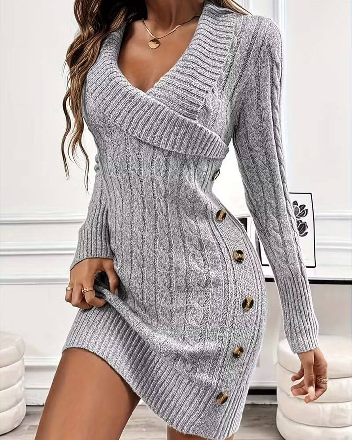 Claire™ - Robe Pull Tricotée à Col V Élégante