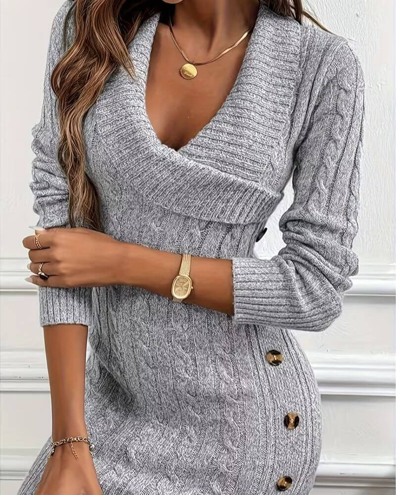 Claire™ - Robe Pull Tricotée à Col V Élégante