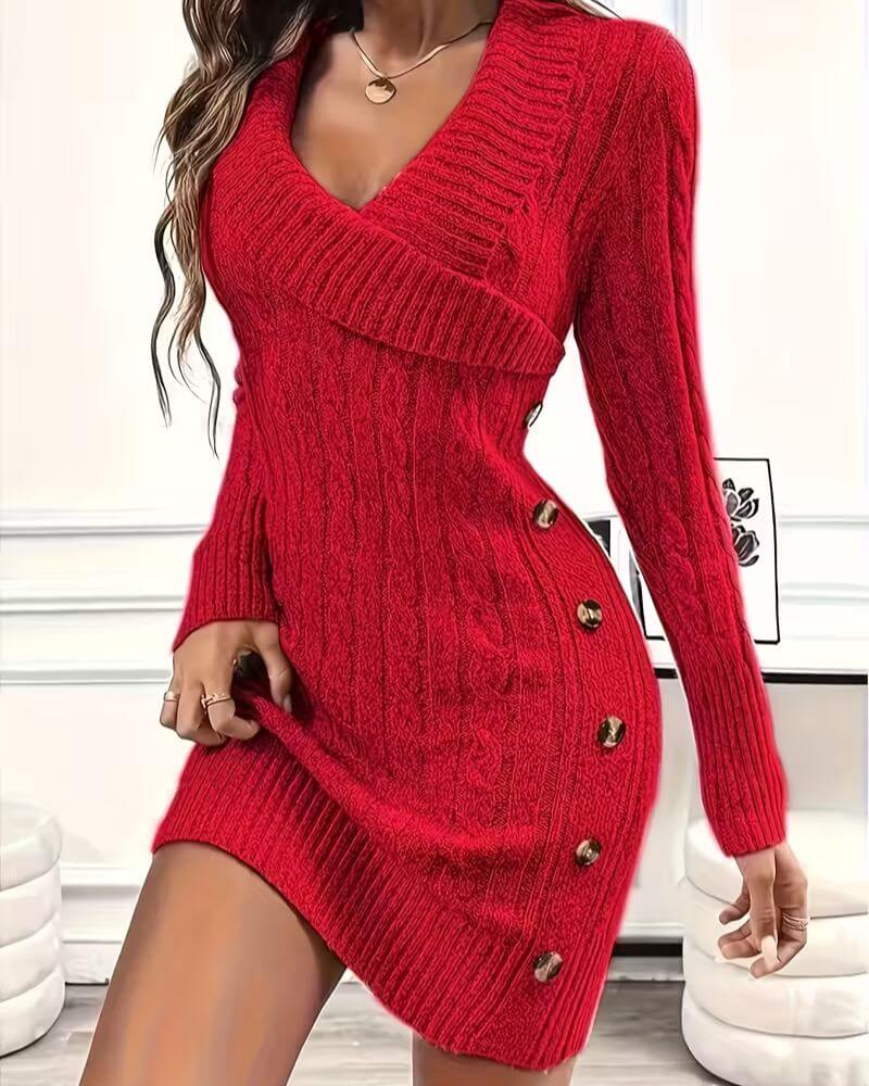 Claire™ - Robe Pull Tricotée à Col V Élégante