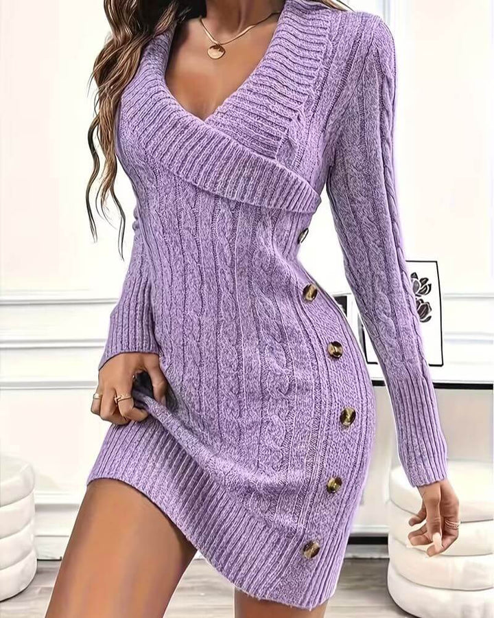 Claire™ - Robe Pull Tricotée à Col V Élégante