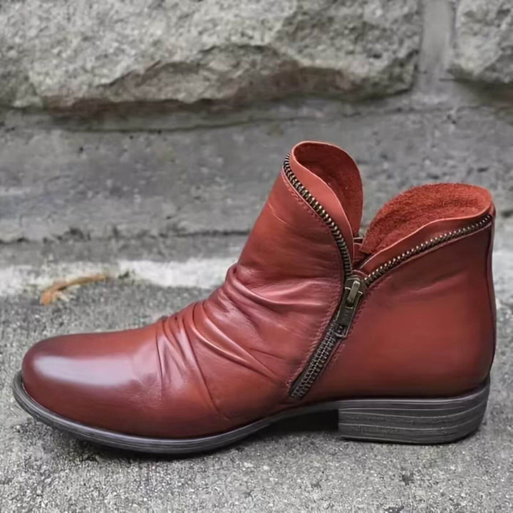 Inès™ - Bottines à Talon Bas à Double Fermeture Éclair