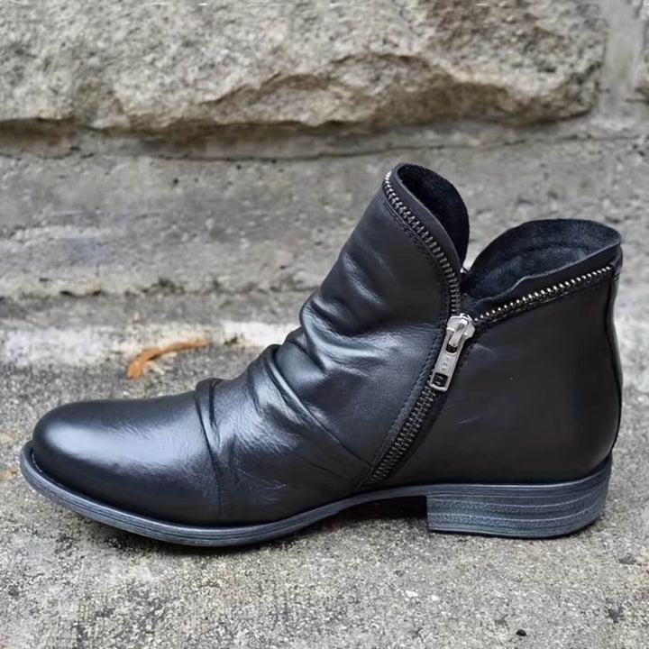Inès™ - Bottines à Talon Bas à Double Fermeture Éclair