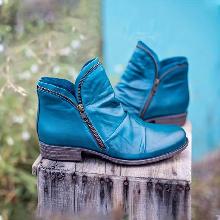 Inès™ - Bottines à Talon Bas à Double Fermeture Éclair