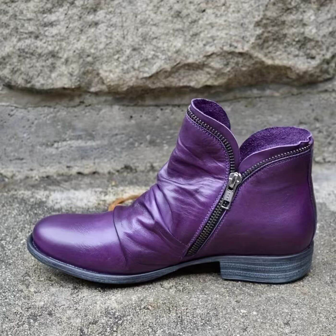 Inès™ - Bottines à Talon Bas à Double Fermeture Éclair