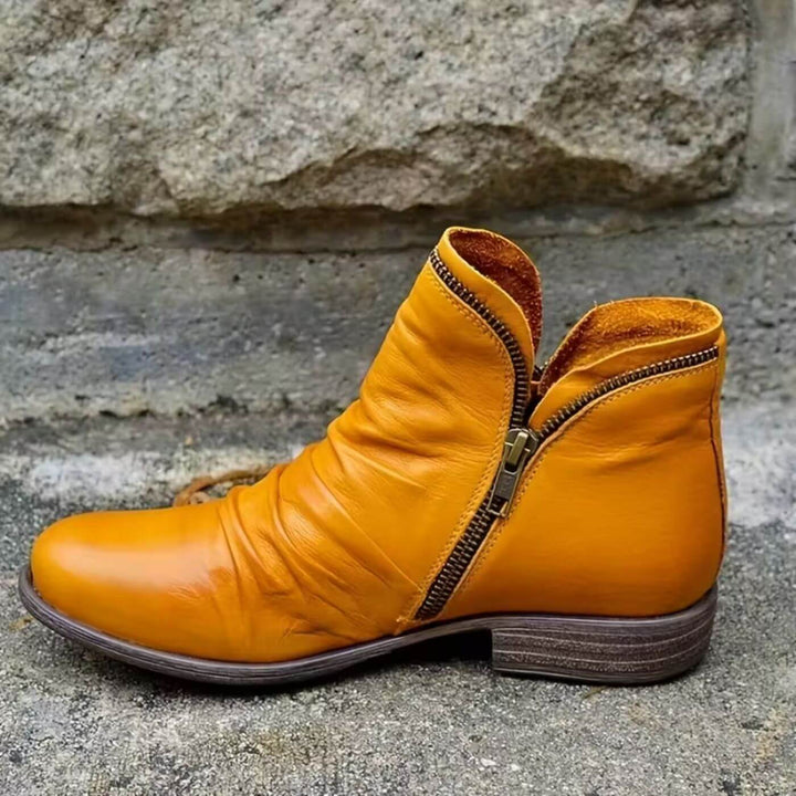Inès™ - Bottines à Talon Bas à Double Fermeture Éclair