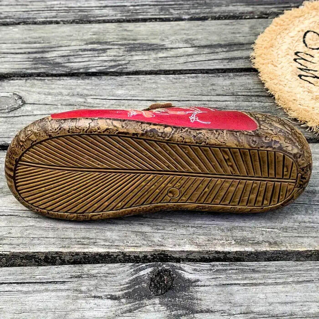 Klara™ – Vintage Rote Blütensandalen