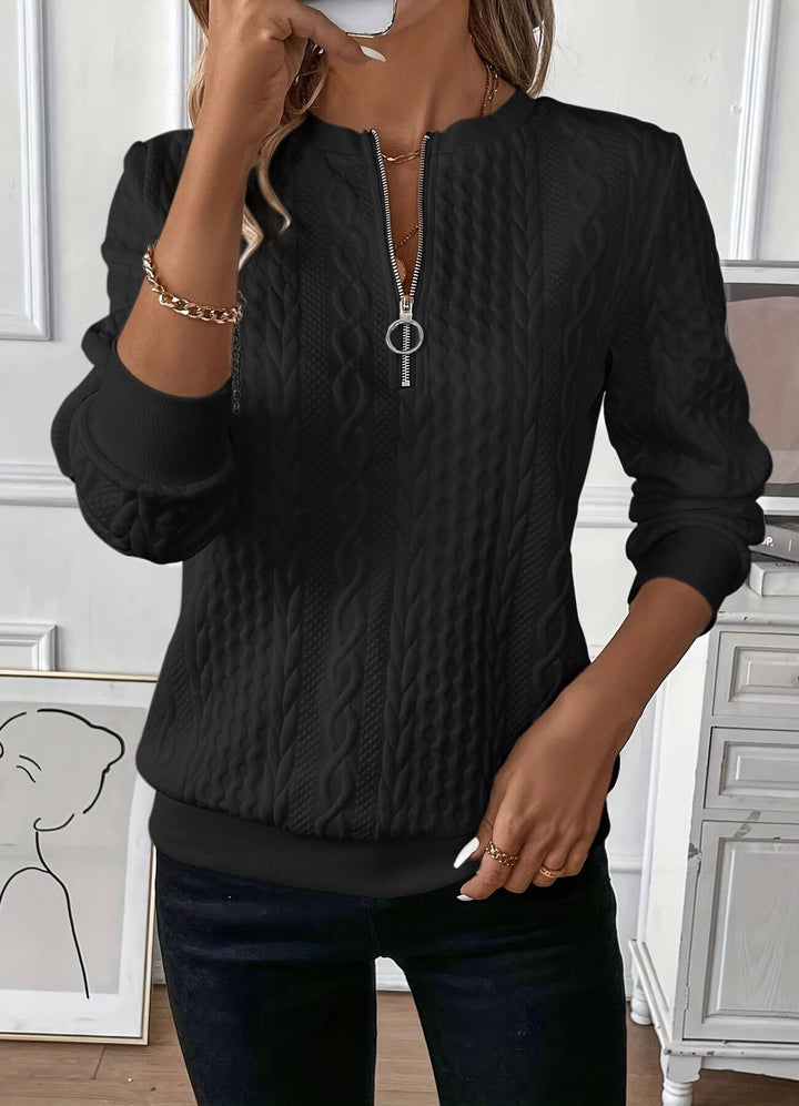 Mylène™ - Pull Confortable à Fermeture Éclair et Maille Torsadée