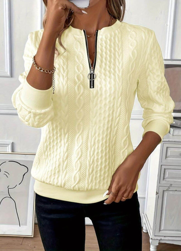 Mylène™ - Pull Confortable à Fermeture Éclair et Maille Torsadée