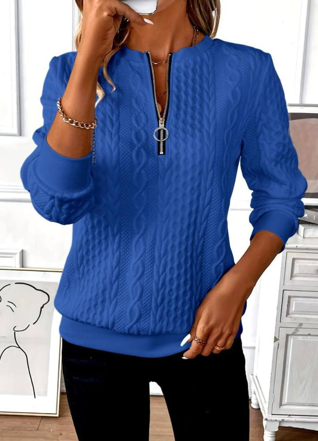 Mylène™ - Pull Confortable à Fermeture Éclair et Maille Torsadée