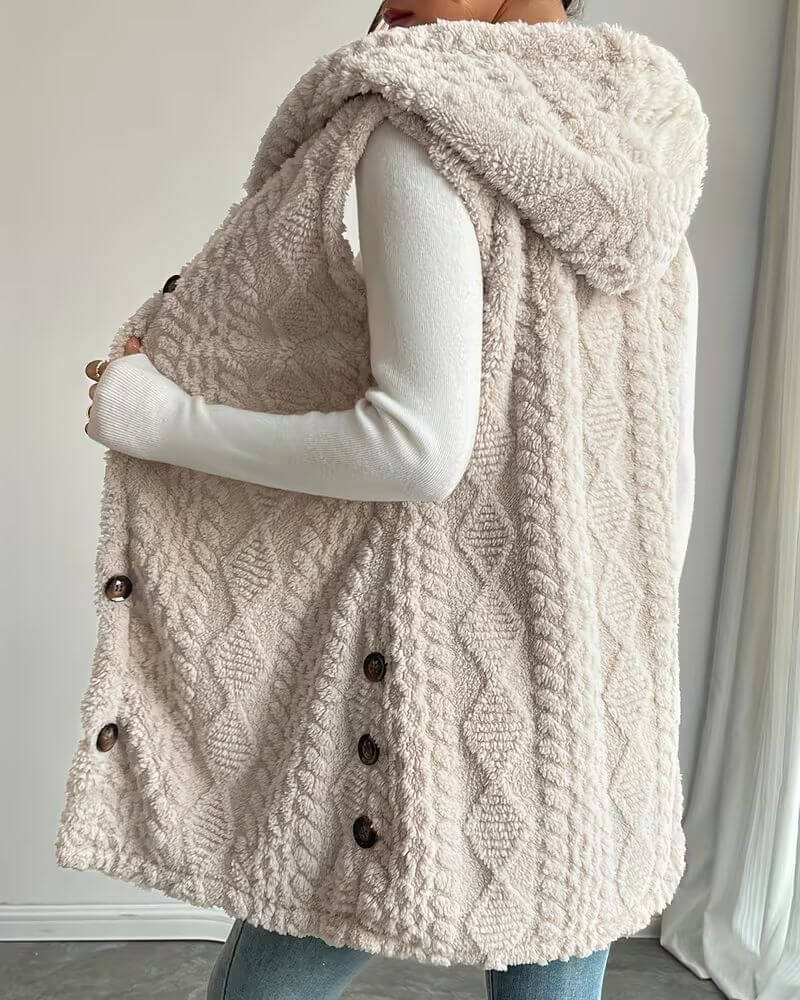 Olive™ – Gilet Long Sans Manches à Capuche Douce