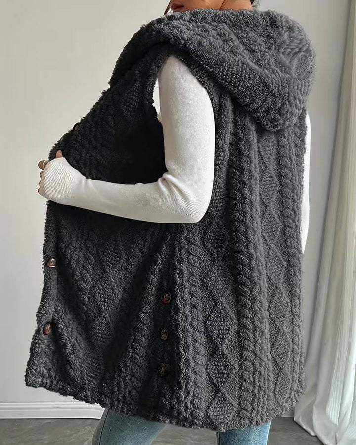 Olive™ – Gilet Long Sans Manches à Capuche Douce