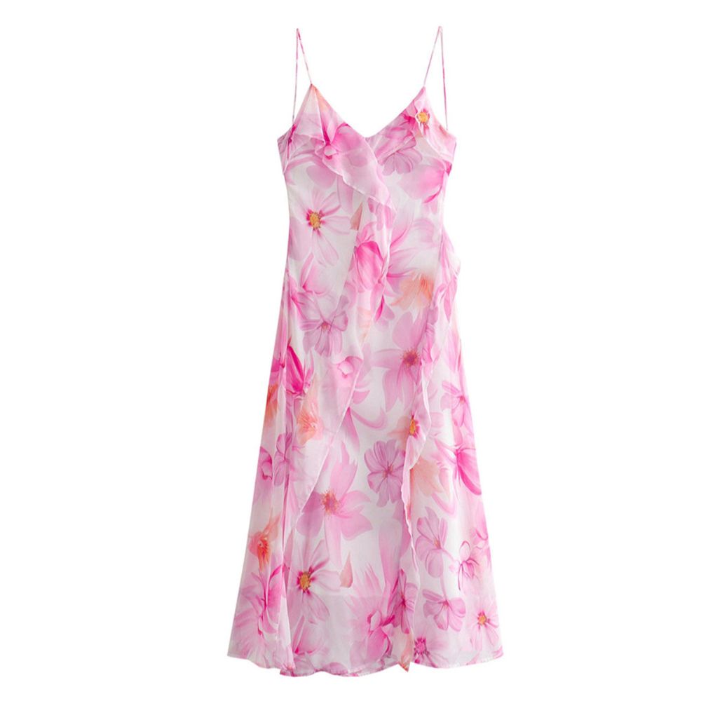 Elegantes rückenfreies Volantkleid lang für Sommer & Abend