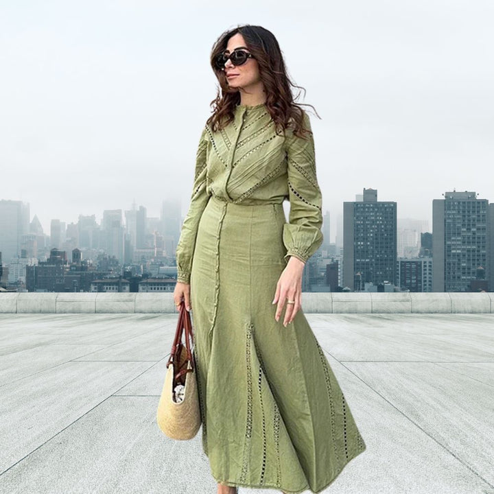 Elegantes Zweiteiler-Set für Damen mit Rock und Langarm-Bluse