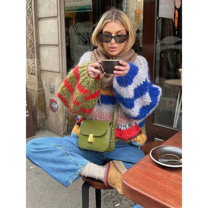 Bunter Strickpullover Damen oversized casual für Herbst & Winter