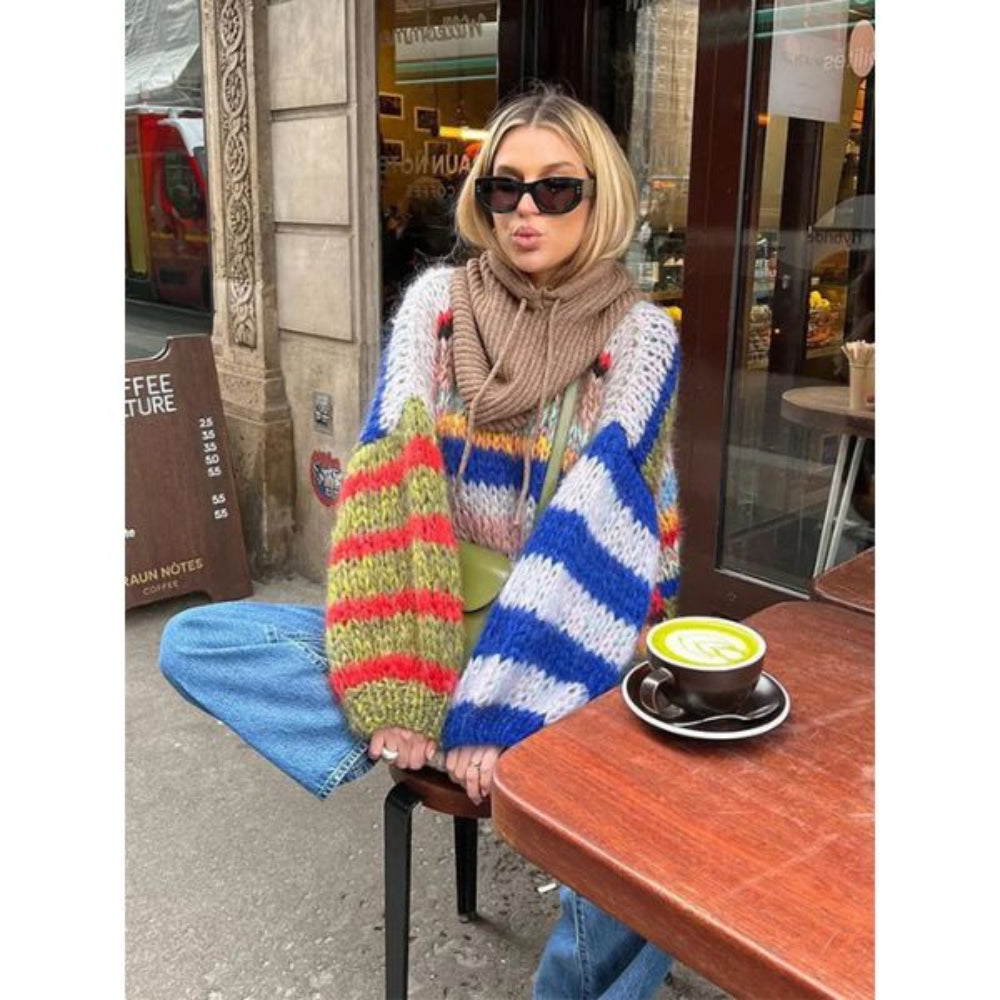 Bunter Strickpullover Damen oversized casual für Herbst & Winter