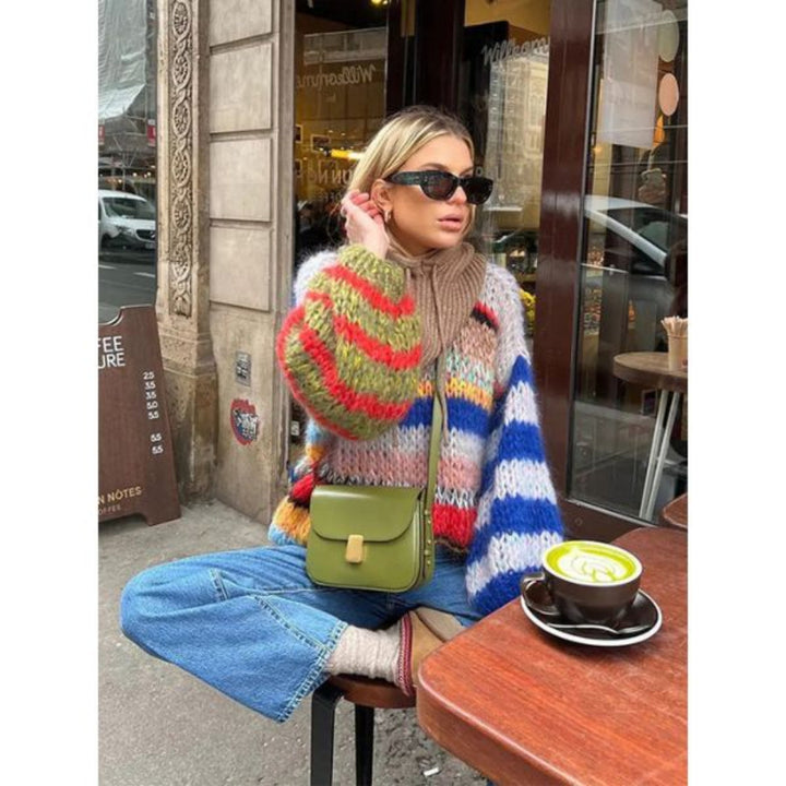 Bunter Strickpullover Damen oversized casual für Herbst & Winter