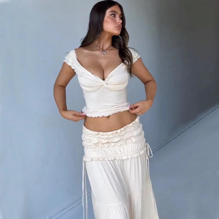 Ruched Set Damen – Sommerliches Zweiteiler-Set mit Rüschen für Strand & Stadt