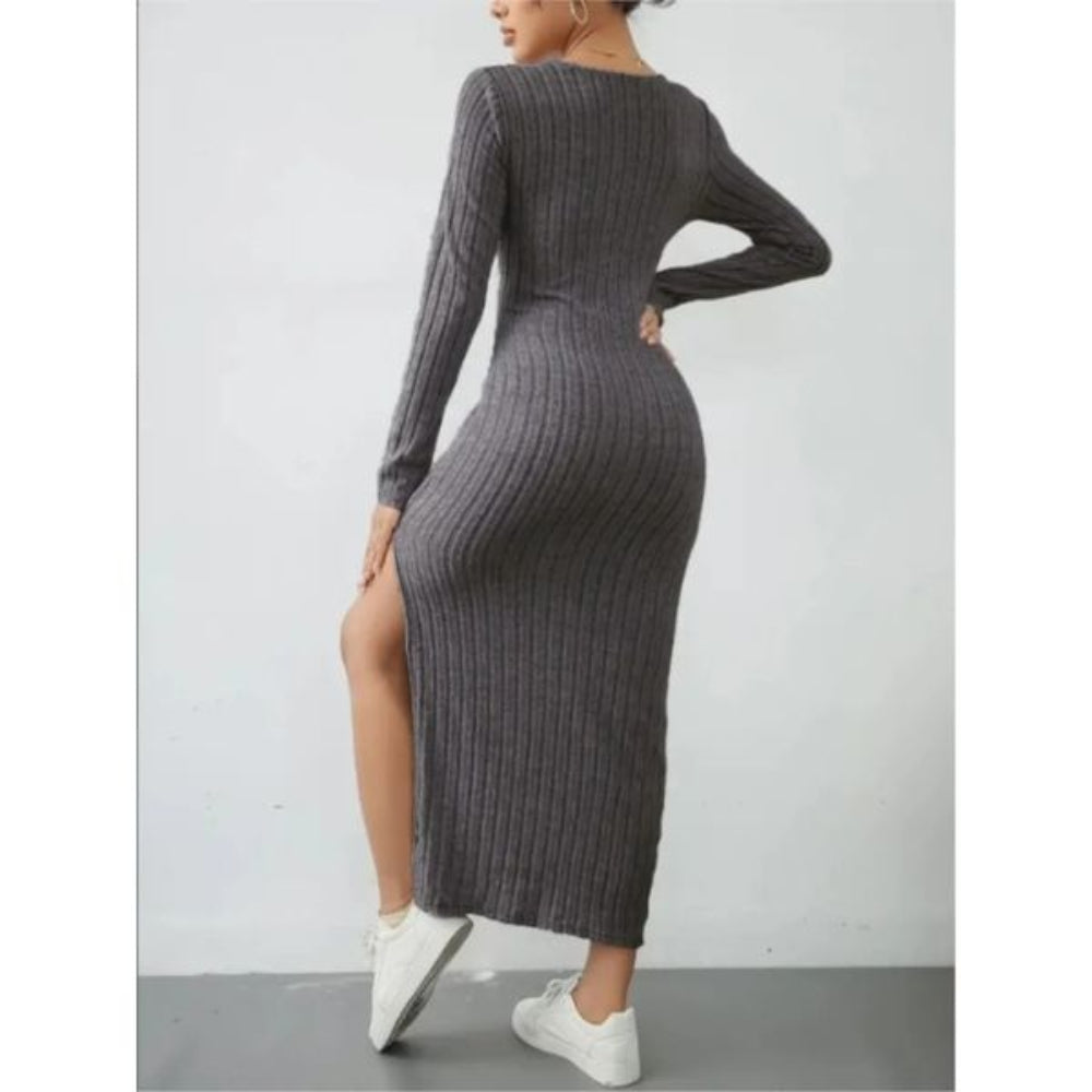 Elegantes Langarmkleid Damen mit Beinschlitz für Alltag & Freizeit